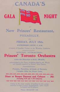 New Princes' Restaurant, July 18, 1924. Trade card.